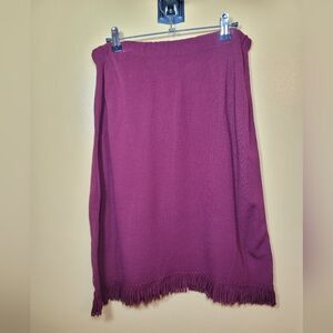 Nina Leonard Burgundy Fringe Midi Skirt Tassels sz L
